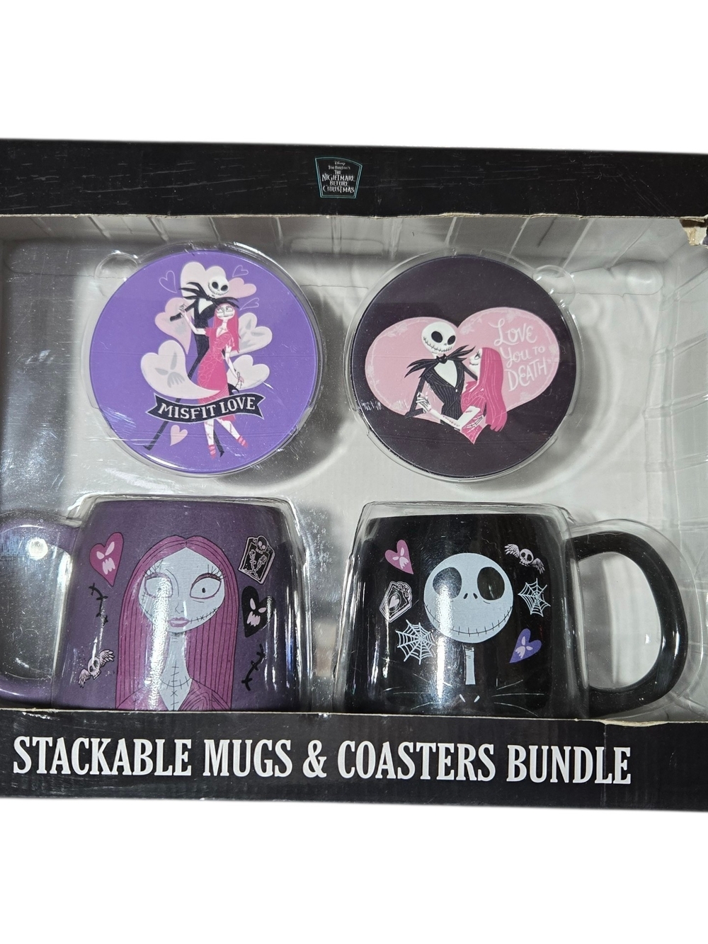The Nightmare Before Christmas Stackable Mugs & Coasters Bundle - Purple/Black